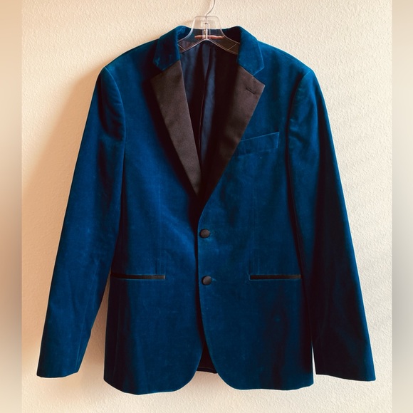Tommy Hilfiger Other - Tommy Hilfiger Deep Teal Velvet Blazer Slim Fit S/36 Black Lapel